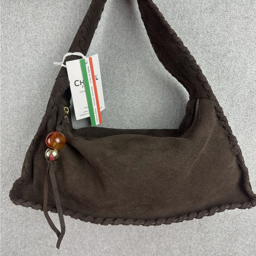 Cheval Firenze Shoulder Bag Womens Medium Brown Suede Beaded Tassel Made Italy